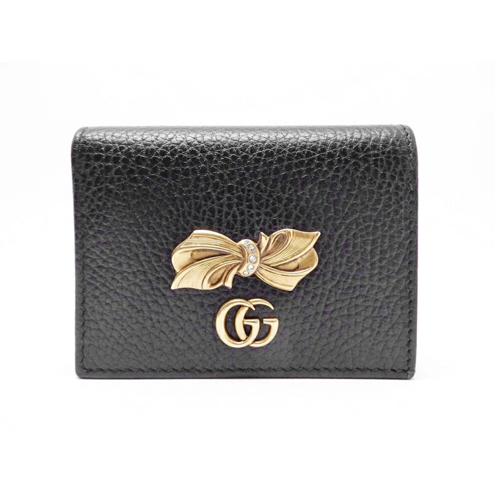 Gucci Leather Black Pink Bow GG Marmont coin wallet Bill Card Case Wallet